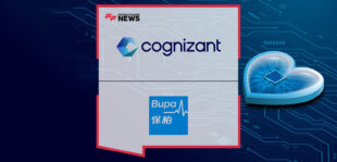 Cognizant and Bupa Hong Kong executives announcing an AI-driven BPaaS partnership for claims modernization, featuring Earvin Lim, Ganesh Ayyar, and Thomas Mathew.