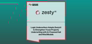 ZestyAI and Logic Underwriters executives, including Bill Motz and Attila Toth, announcing the adoption of AI-powered hail and wind risk models for property underwriting in Texas.